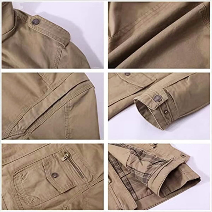 MERCIYD Herren Übergangsjacke Cargo Jacke Männer Stehkragen Baumwolle Jacke Multi Taschen Armeejacke