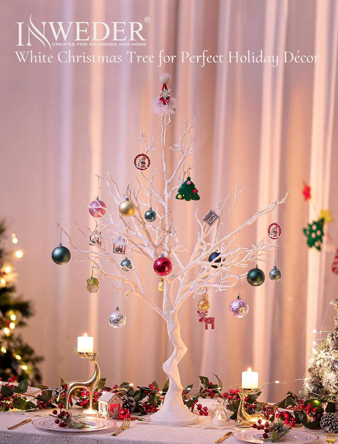 Inweder Weisser Künstlicher Baum Zweigbaum - 105cm Hoch Weihnachtsbaum für Tischdekoration Baum Anze