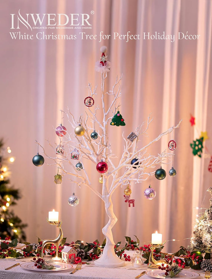 Inweder Weisser Künstlicher Baum Zweigbaum - 105cm Hoch Weihnachtsbaum für Tischdekoration Baum Anze
