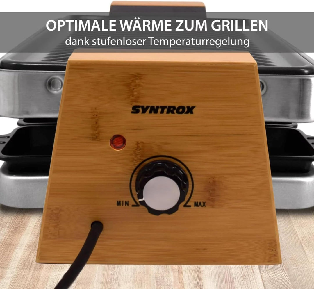 Syntrox Raclette Grill Elektrisch für 8 Personen, 1500W Raclettegrill mit Natursteinplatte und Grill