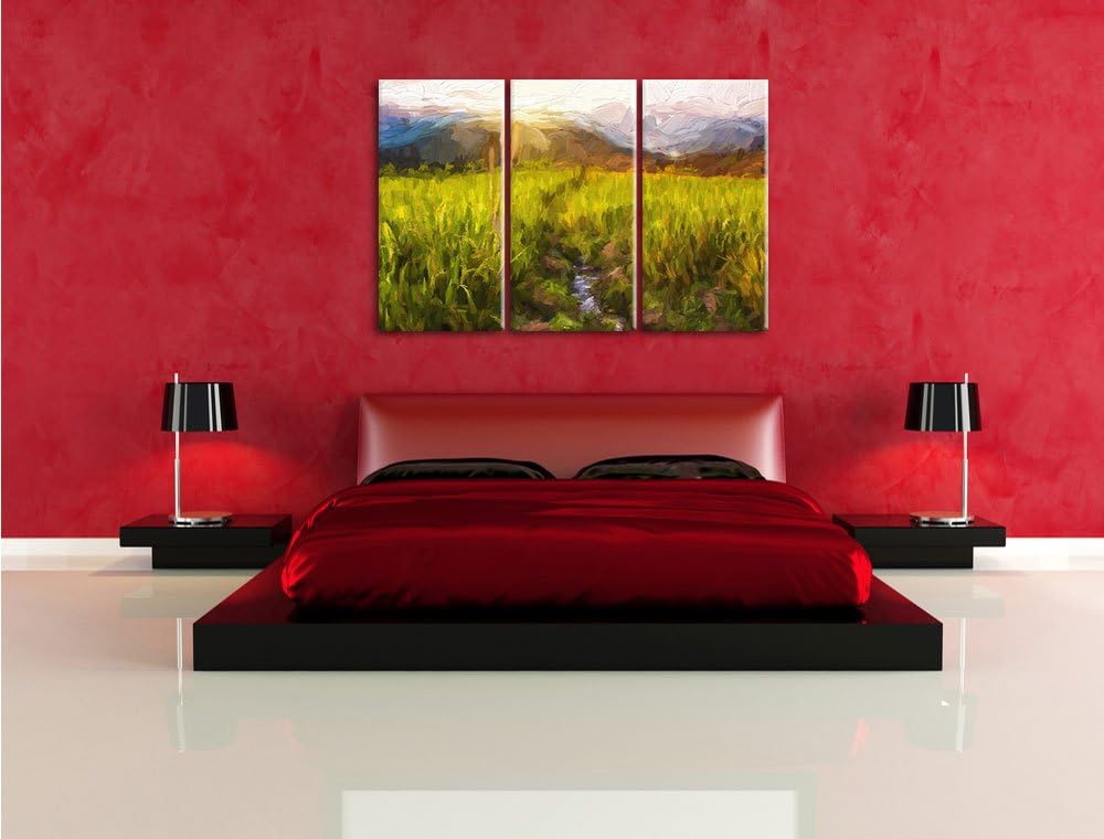 Pixxprint Reisfeld Plantage in Asien als Leinwandbild/Grösse: 3 Teilig (120x80 cm) cm/Wandbild/Kunst