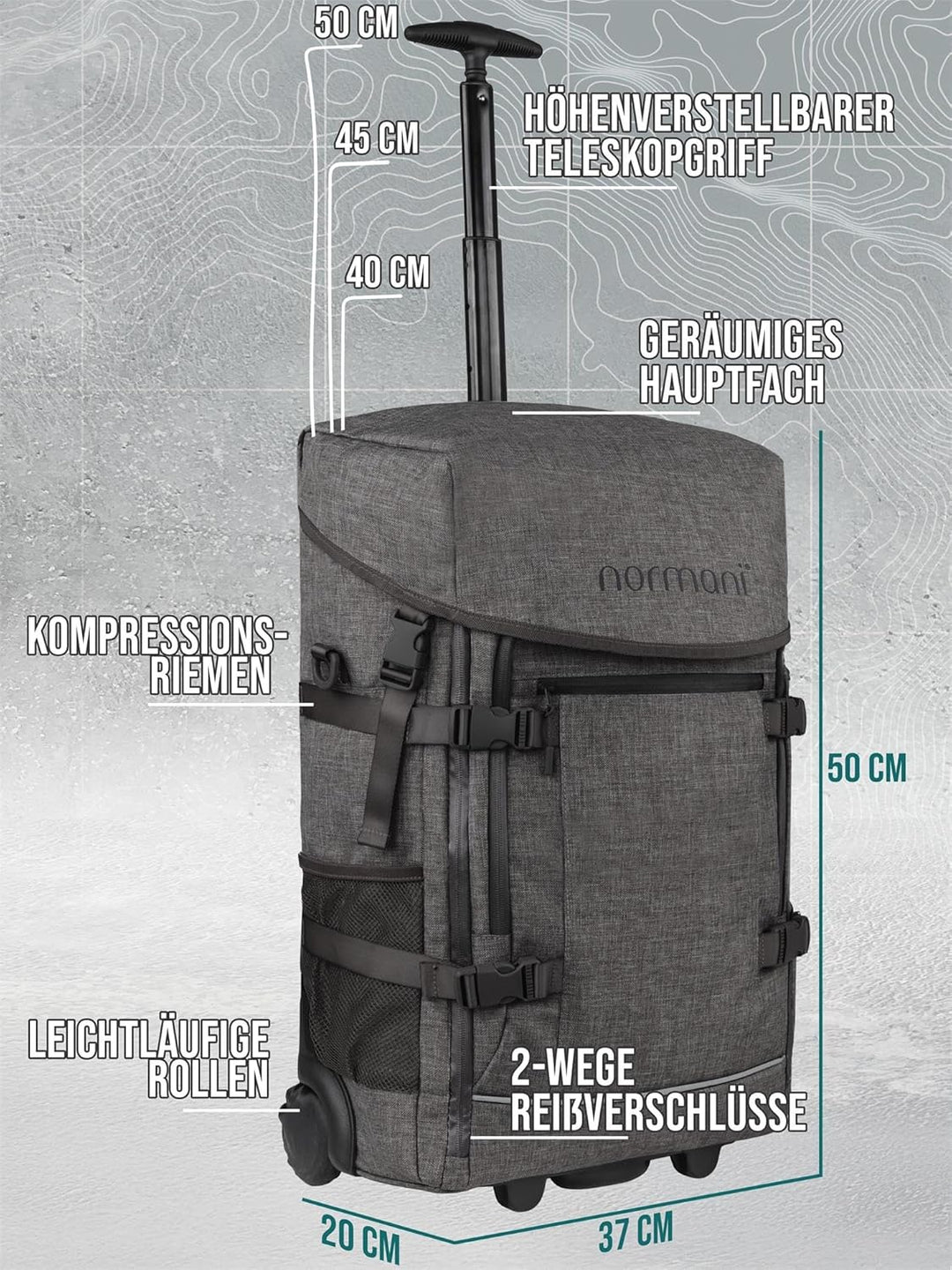 normani Backpacker Reisetaschen-Rucksack Reiserucksack mit Trolleyfunktion mit Frontloader und Handg