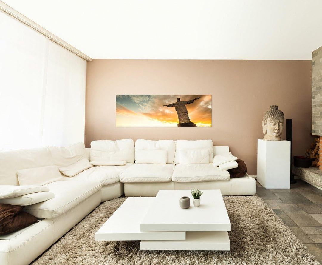 Paul Sinus Art Panoramabild auf Leinwand und Keilrahmen 120x40cm Rio De Janeiro Statue Sonnenunterga