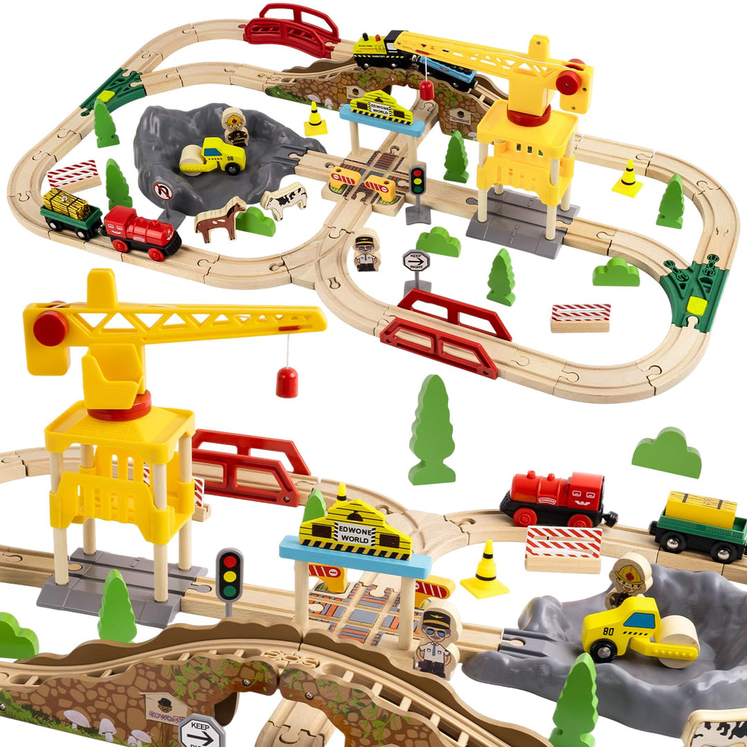 Holzeisenbahn Set, Bergbau-Zugset für Kinder, Spielzeugeisenbahn für Jungen und Mädchen mit Holzeise