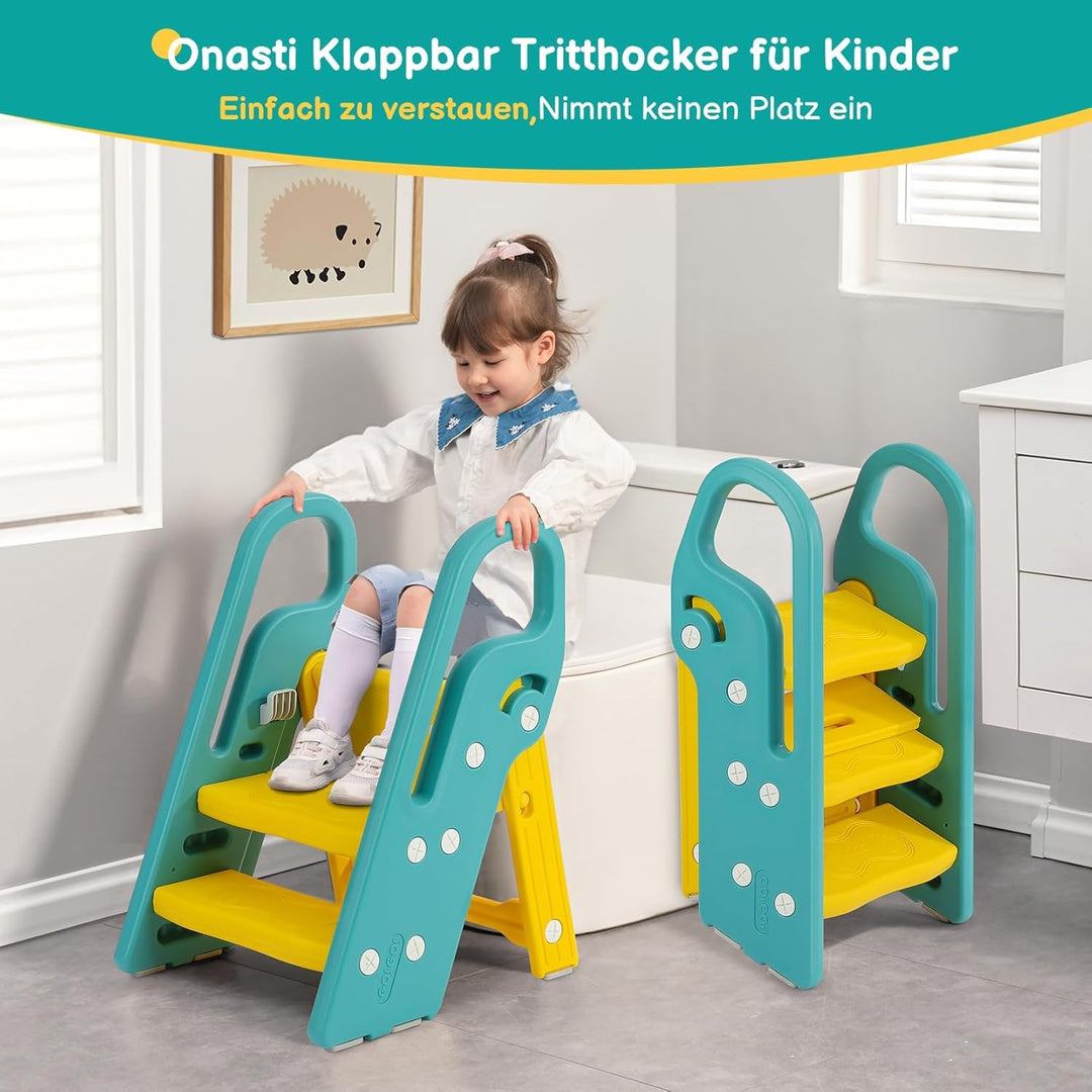Onasti Tritthocker für Kinder, 2 Stufen - 3 Stufen Höhenverstellbar Kinderschemel, Trittschemel für