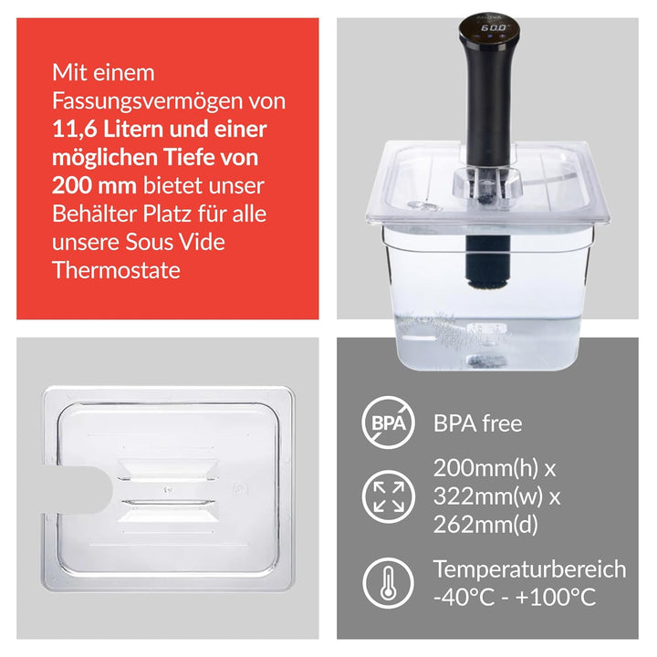 SousVideTools Container aus Polycarbonat, 11,6 l, mit Deckel passend für den Sous-Vide-Stick Nano vo