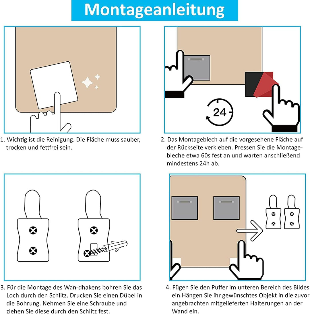 Alu Dibond und Acrylglas Aufhängung, selbstklebende Bildaufhängung spiegelhalterung - Befestigungsse