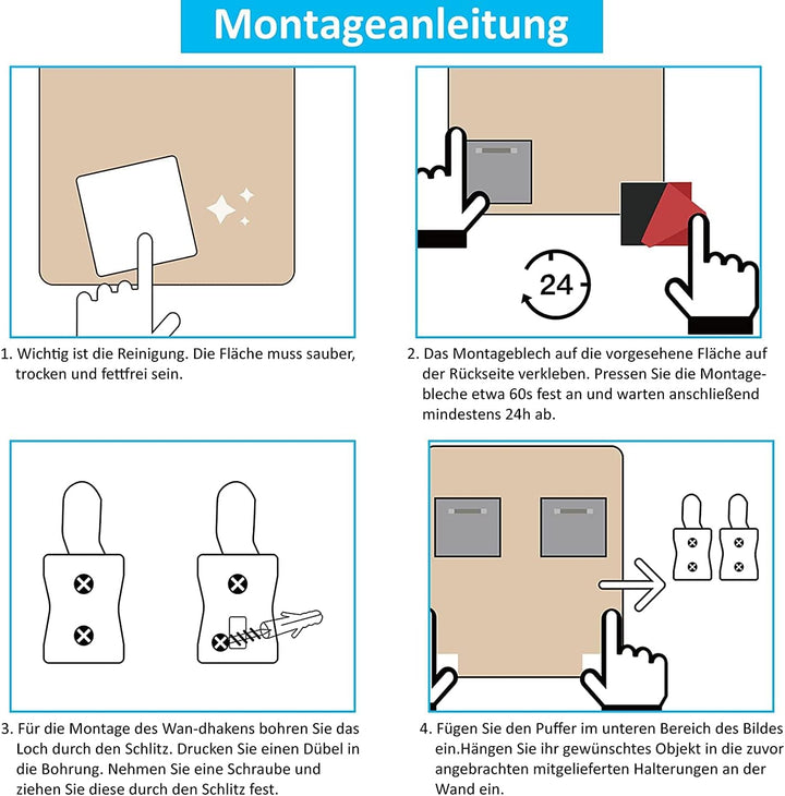 Alu Dibond und Acrylglas Aufhängung, selbstklebende Bildaufhängung spiegelhalterung - Befestigungsse