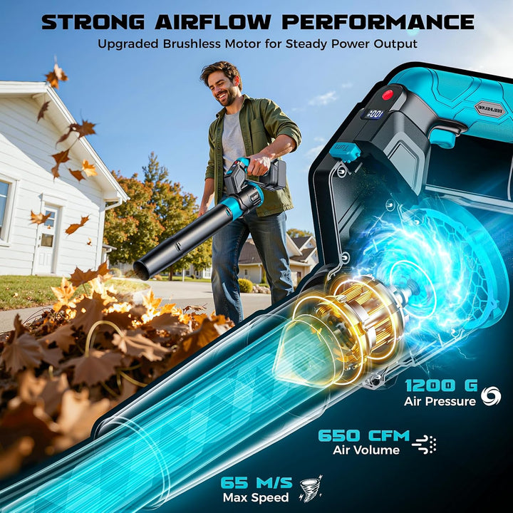Ecarke Akku-Laubbläser kompatibel mit Makita 18V, Akku Gebläse-ohne Akku | 650 CFM Luftstrom, 65 m/s