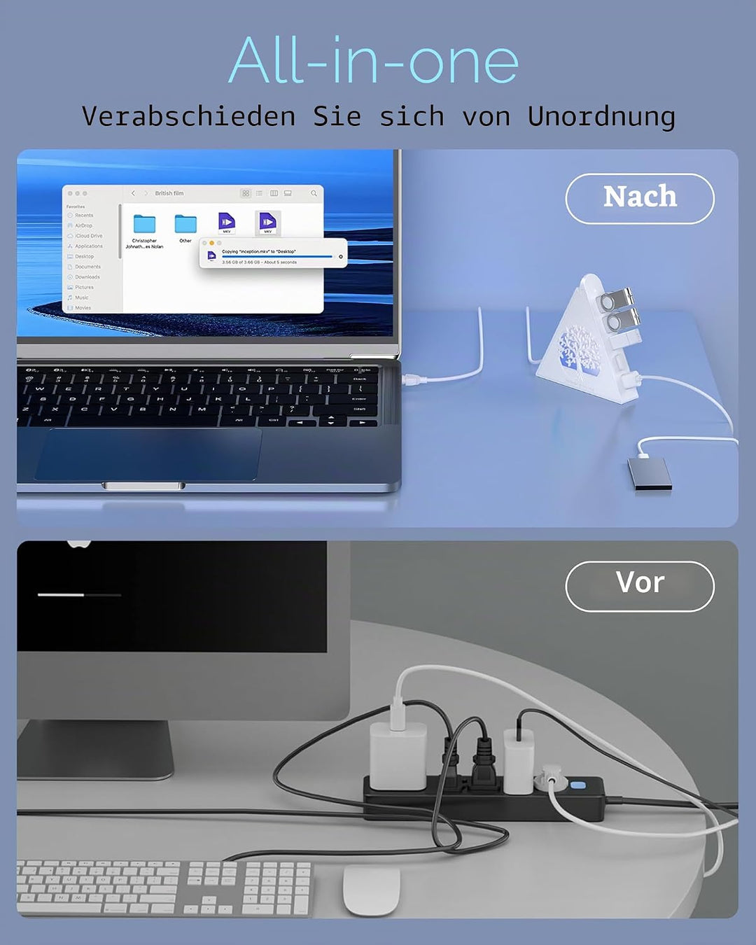 7-Port USB 3.0 Hub, Weiss Vertikaler USB Hub Splitter mit baumförmiger RGB-Beleuchtung, 5Gbps Hochge
