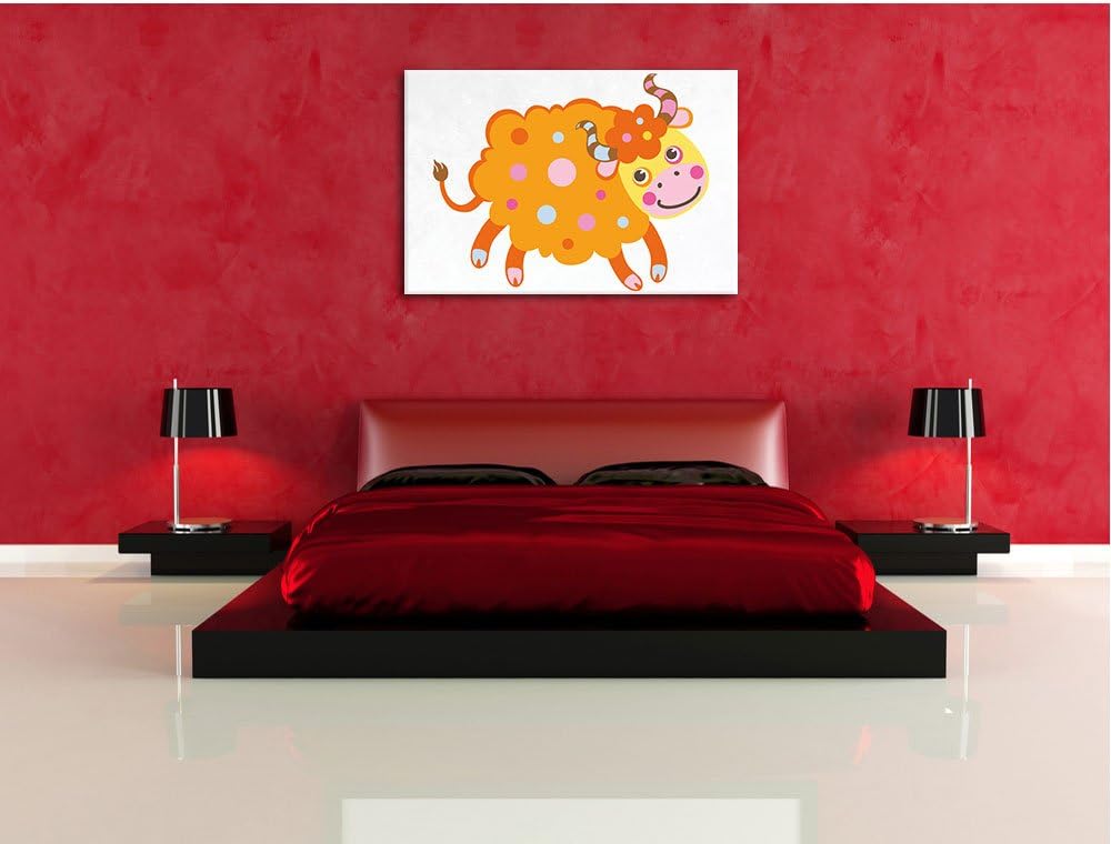 Pixxprint Niedliches Schaf mit Hörnern als Leinwandbild/Grösse: 100x70 cm/Wandbild/Kunstdruck/fertig