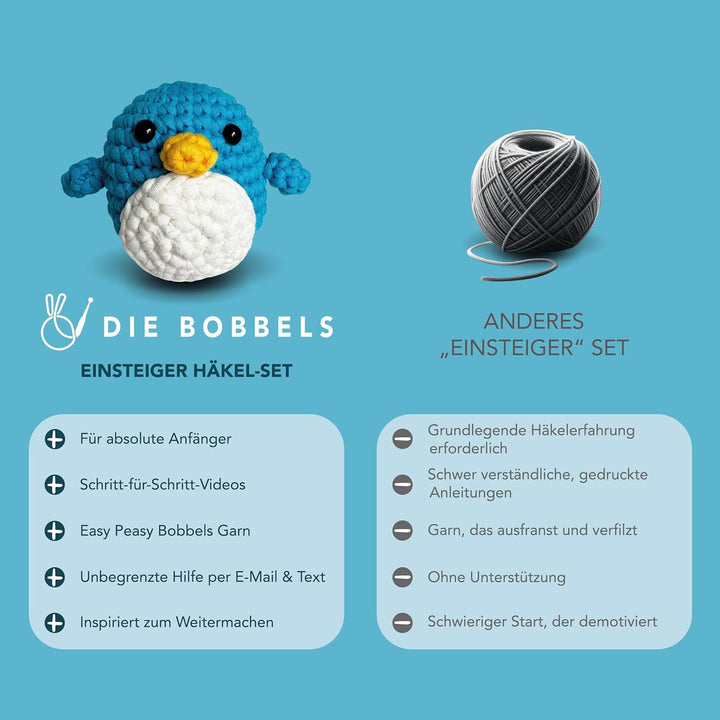 Die Bobbels“ Einsteiger Häkelset für Anfänger mit kinderleichtem Garn, Hilfsmitteln und Schritt-für-