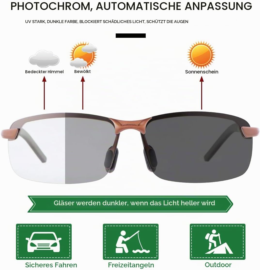 MIRYEA Herren Photochromatisch Sportbrille Polarisiert Sonnenbrille UVA UVB Brillen 3043-braun, 3043