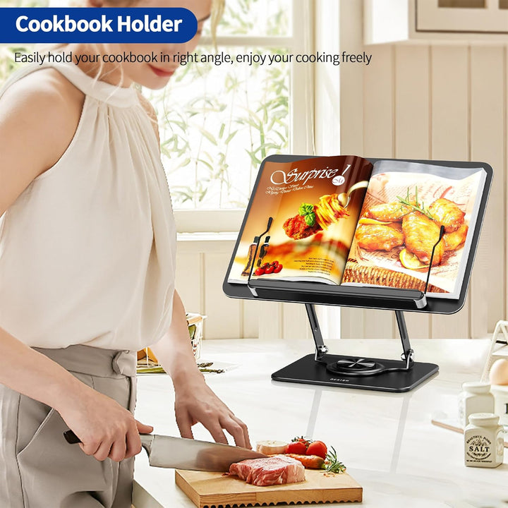 BESIGN BS02 Buchständer zum Lesen, Laptopständer mit 360° drehbarer Basis, Buchhalter mit elastische