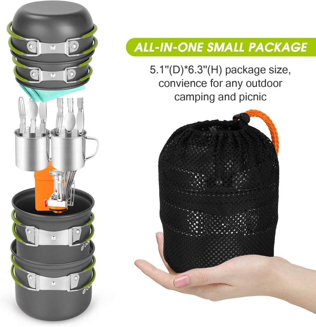Odoland Camping Geschirr Set 16 PCS für 2 Personen Outdoor Kochgeschirr aus Aluminium und Edelstahl