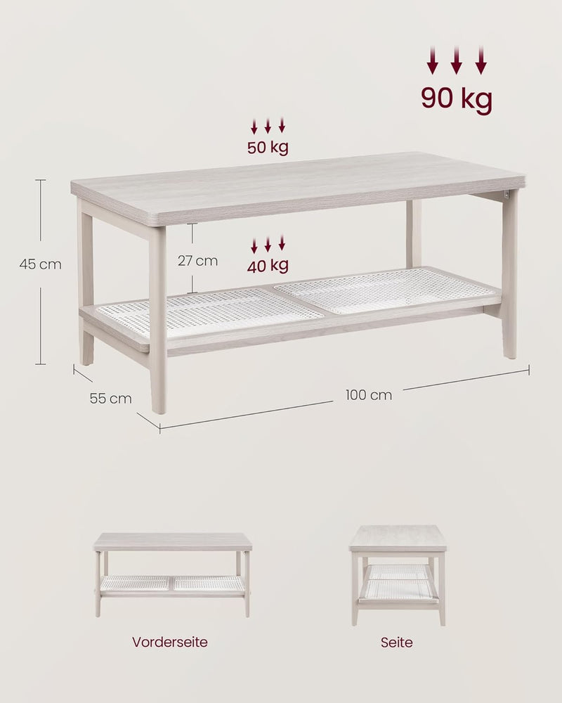 VASAGLE Couchtisch 2 Ebenen, Wohnzimmertisch mit Stauraum, Tisch Wohnzimmer, Sofatisch mit Ablage au