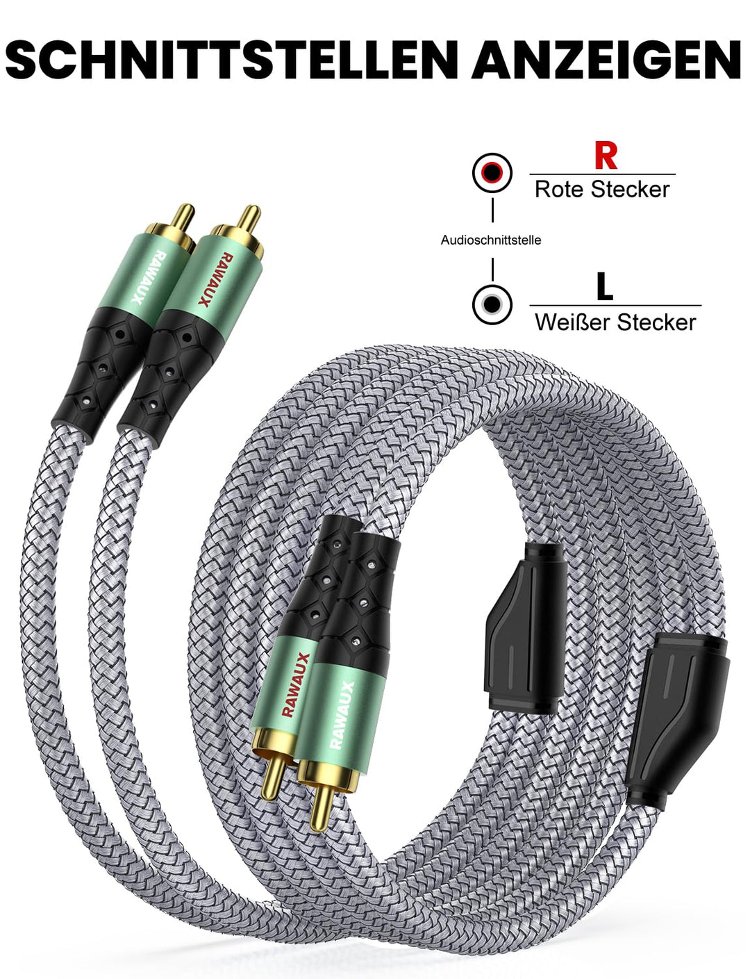 Cinch Kabel 3m, Cinch Stereo Audiokabel 2x Chinch Stecker zu 2x Chinch Stecker Subwoofer Audio Kabel