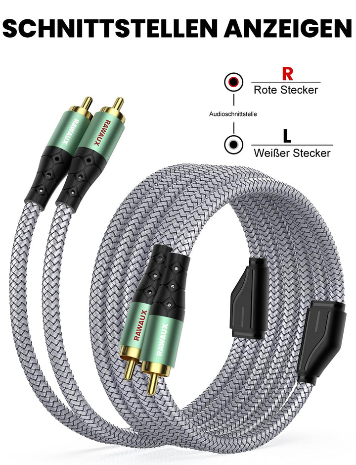 Cinch Kabel 5M, Cinch Stereo Audiokabel 2x Chinch Stecker zu 2x Chinch Stecker Subwoofer Audio Kabel