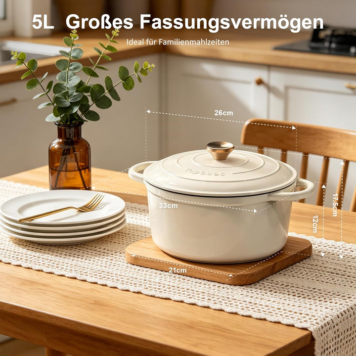 Gusseisen Topf Brot Backen - 26cm Dutch Oven Brotbackform Bräter mit Deckel, Topbooc Schmortopf Emai