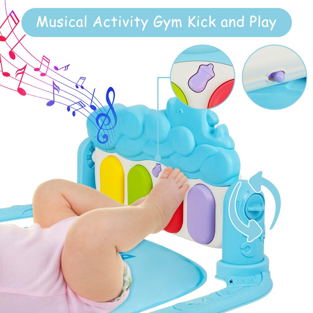 AOMIG Piano-Gym Spieldecke, Krabbeldecke mit Musik und Lichtern, Spielmatte mit Spielbogen abnehmbar