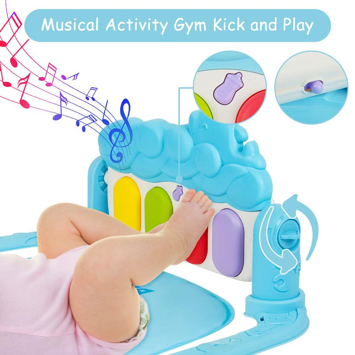 AOMIG Piano-Gym Spieldecke, Krabbeldecke mit Musik und Lichtern, Spielmatte mit Spielbogen abnehmbar