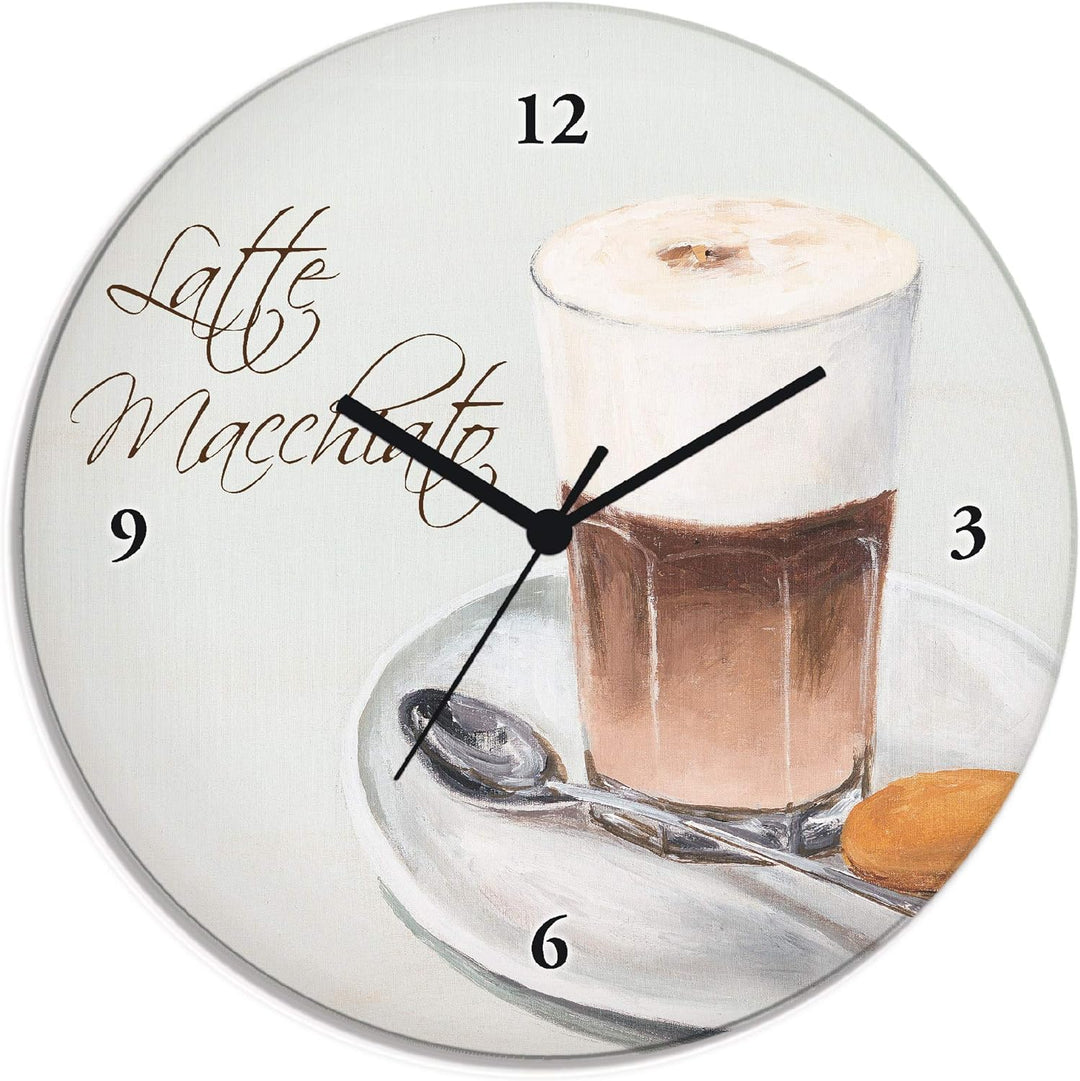 ARTLAND Wanduhr ohne Tickgeräusche Glas Quarzuhr Ø 30 cm Rund Lautlos Kaffee Coffee Cafe Latte Macch