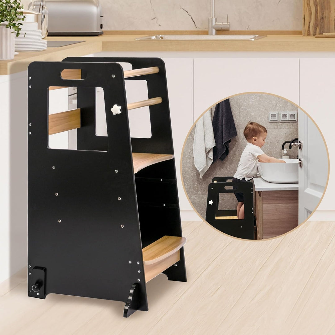Baby Vivo Lernturm aus Holz Höhenverstellbar - Kippschutz Kindermöbel für Kinder ab 1 Jahr bis 50 kg