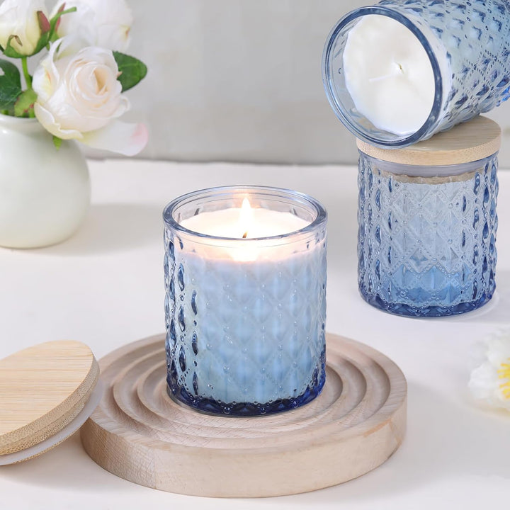 LETINE 6 Stück Blau Kerzengläser aus Glas, 200ml Kerzengläser mit Deckel, Kerzengläser zum Befüllen,
