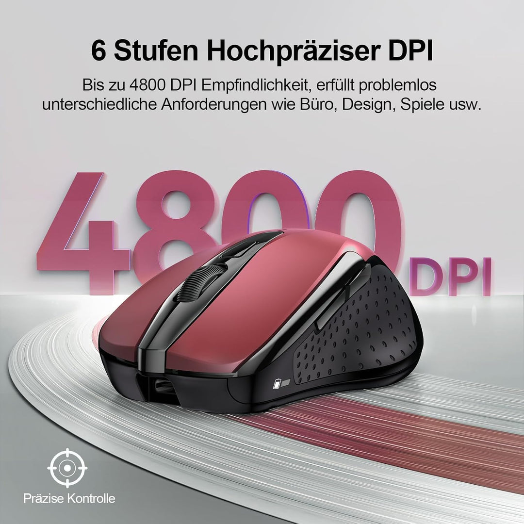 TECKNET Wiederaufladbare Bluetooth-Maus, Multi-Gerät, kabellos, leise (Tri-Mode: BT 5.0/3.0 + 2.4G),