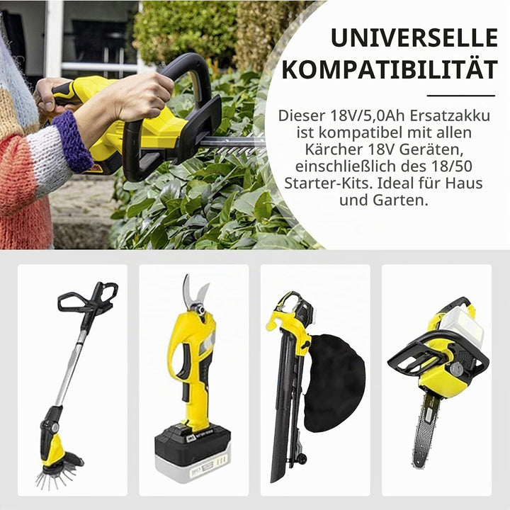Kompatibel mit Karcher 5,0Ah Akkus und Schnellladegeräten, 18V Ladegerät-Set für 18/50 Li-Ionen-Akku