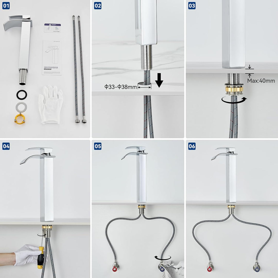 CECIPA Wasserhahn Bad Hoch, Waschtischarmatur Wasserfall, Armatur Badezimmer Edelstahl, Waschbecken