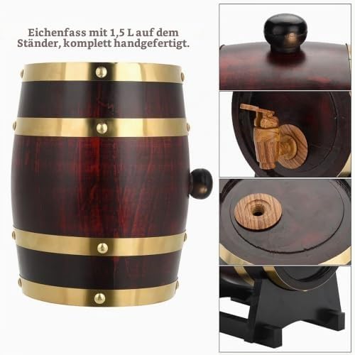 Holzfass Weinfass, Kleines Holz-Fass, Fass Mit Hahn Für Für Whisky, Brandy, Säfte, Limonade 1.5l / 3