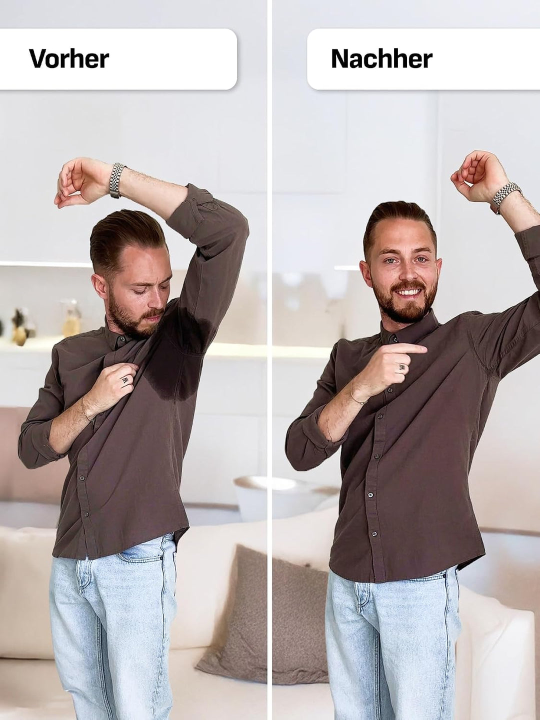 FINN Anti-Schweiss Shirt Herren mit V-Ausschnitt und integrierten Achselpads gegen Starkes Schwitzen