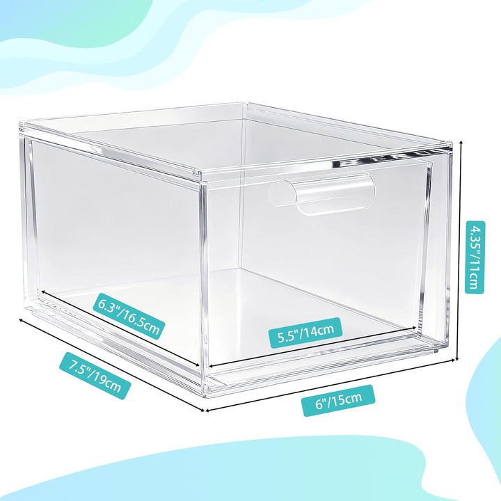 4Pack Grosse Stapelbare Aufbewahrungsschubladen, transparente Acryl-Schubladenorganisatoren mit Grif