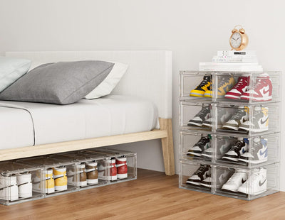HOMIDEC Schuhboxen Stapelbar Transparent, 12 Stück Hartplastik Schuhkarton mit Deckel, Schuhaufbewah