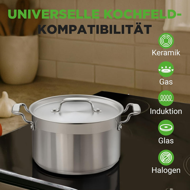 Suppentopf aus Edelstahl, 18/8 Lebensmittelqualität, robust, grosser Suppentopf für Eintopf, Eintopf