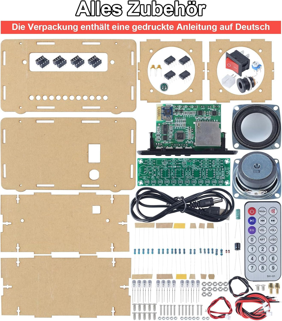 Elektronik Löt Bausatz Radio FM Bluetooth-Lautsprecherkit Erwachsene, 3W+3W Musikspieler mit LED Kla