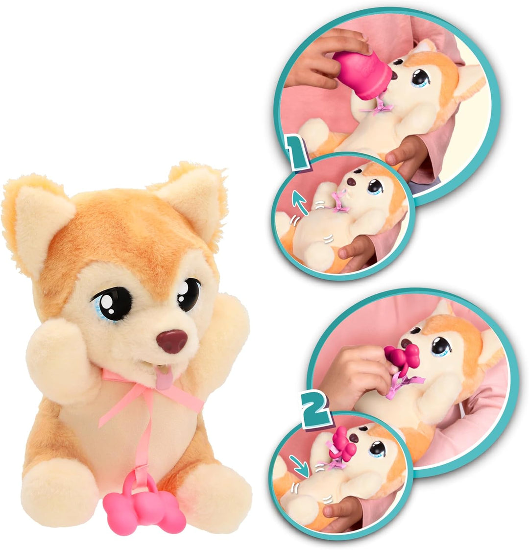 BABY PAWS Yummy Shiba Inu, Interaktiver Plüschwelpe zum Herumtragen, dessen Bauch beim Füttern wächs