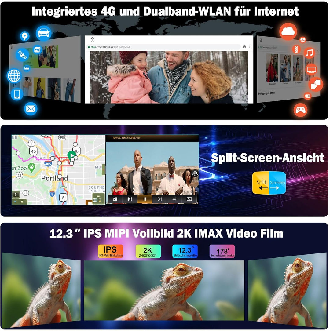 Erisin 12.3 Zoll Android 12 Autoradio mit GPS Navigation für Audi A4/A5/B8/S4/S5 2009-2016 Unterstüt