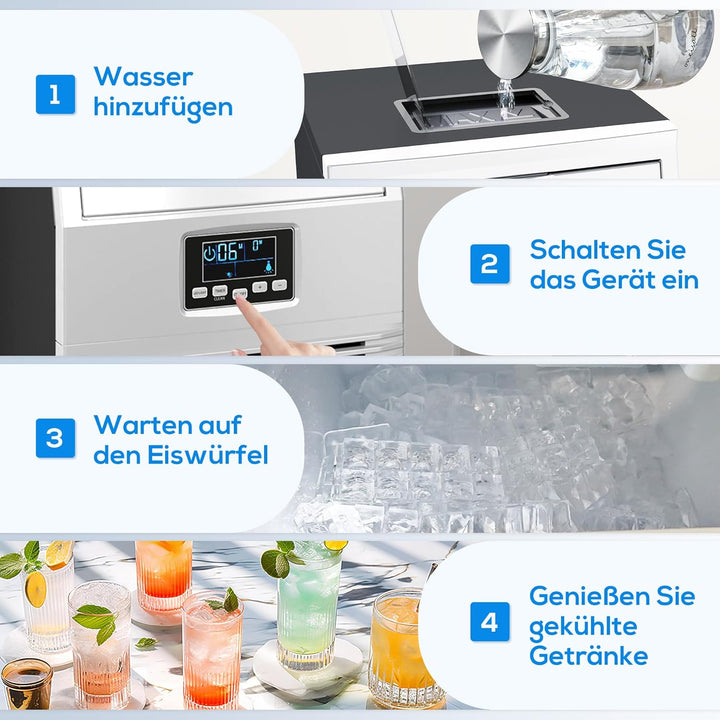 HOMCOM Kommerzielle Eiswürfelmaschine 30kg/24H Eismaschine mit digitaler Steuerung, Eisportionierer,