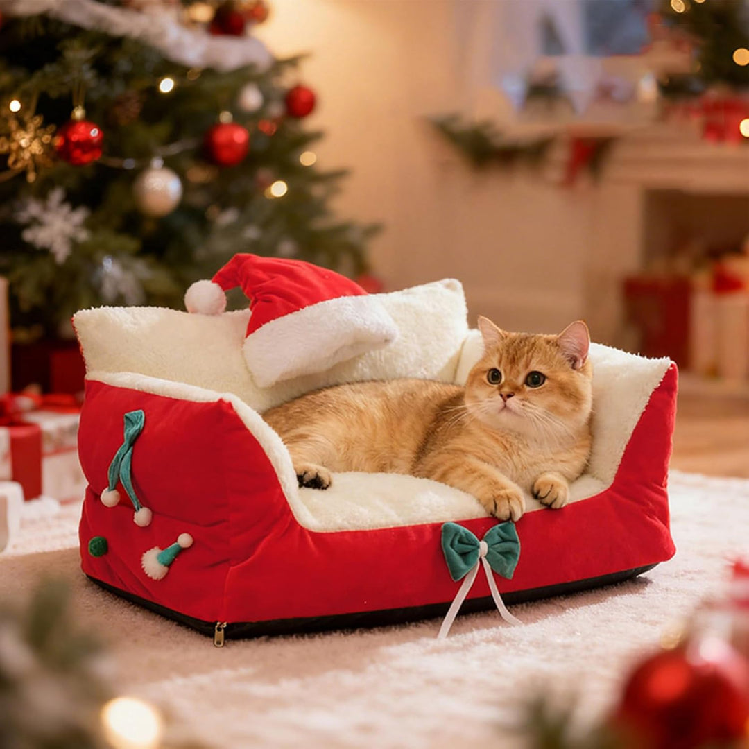 Katzen-Couch | Weihnachtsstuhl mit Nikolausmütze – stützendes Katzensofa | für Küche, Schlafzimmer,