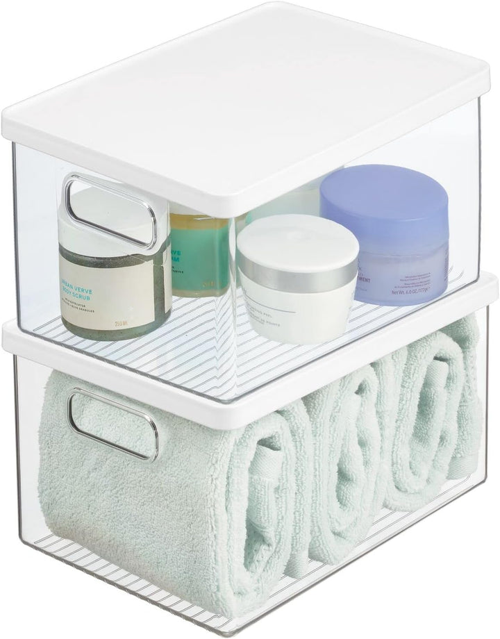 mDesign 2er-Set Badezimmer Organizer – praktische Aufbewahrungsbox aus Kunststoff mit Deckel – stape