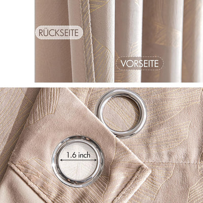 MIULEE Vorhänge Samt mit Goldfolie Blätter Muster, 2 Stück Beige Samt Gardinen mit Ösen, Jedes 245 c