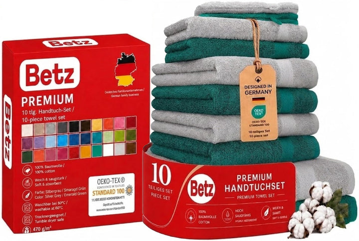 Betz 10-TLG. Handtuch-Set Premium 100% Baumwolle 2 Duschtücher 4 Handtücher 2 Gästetücher 2 Waschhan