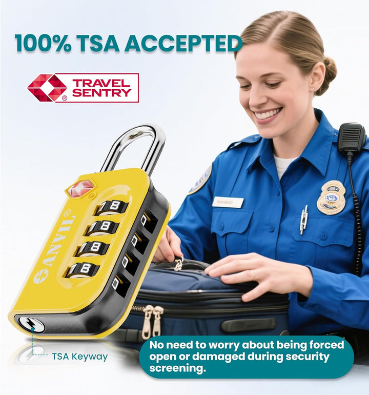 TSA Approved Luggage Lock - 4 Digit Combination padlocks with a Hardened Steel Shackle - Travel Lock