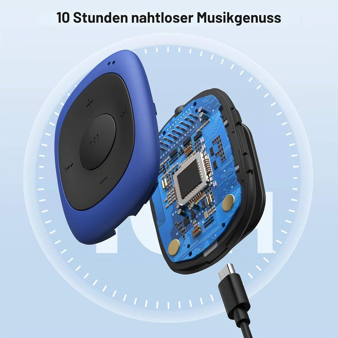 AGPTEK Mini Clip 64GB MP3 Player mit Bügel-Kopfhörer und Silikon Hülle, Leichter Sport Musik Player