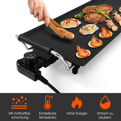 GOPLUS Elektrogrill 1800W, Teppanyaki Grillplatte mit Antihaftebeschichtung, Tischgrill inkl. Einste