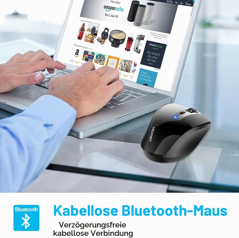 TECKNET Bluetooth Maus, 3200 DPI Kabellose , 24 Monate Batterielebensdauer, Mouse 6 Verstellbare Lev