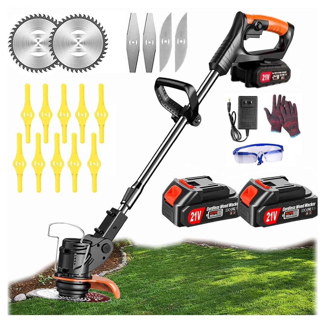 Akku-Rasentrimmer, elektrischer Rasentrimmer, Akku 21 V, (2 Batterien mit 4,0 A und Schnellladegerät