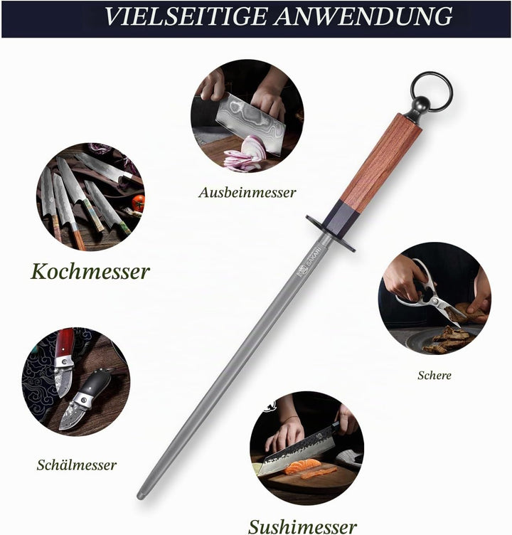 MITSUMOTO SAKARI 40 cm Japanischer Professioneller Wetzstab, Wetzstahl Für Messer aus Hochwertigen D